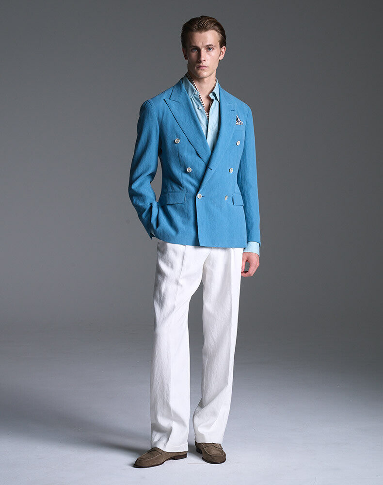 Linen Rope Stripe Double Pleated Travel Trousers