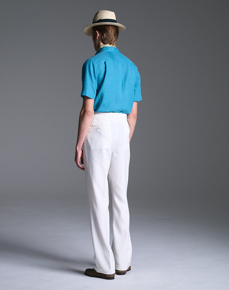 Linen Lightweight Double Pleated Travel Trousers, view 3
