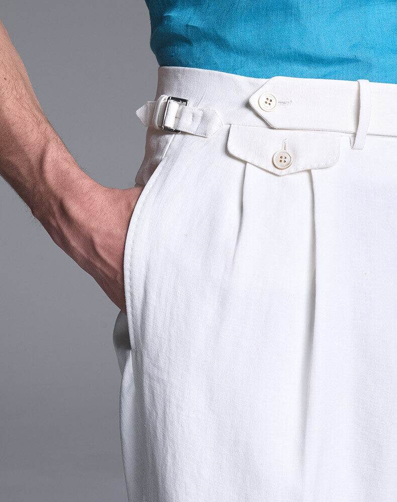 Linen Lightweight Double Pleated Travel Trousers, view 4