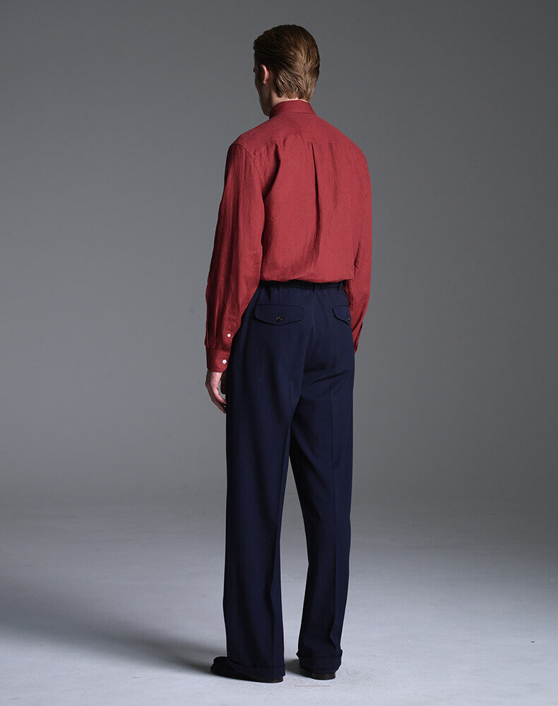 Linen Wide Stripe Long Sleeve Point Collar Shirt, view 3
