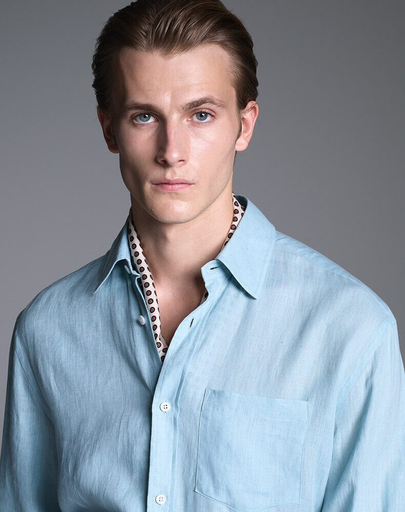 Cotton Cashmere Oxford Stripe Long Sleeve Button Down Shirt, view 4