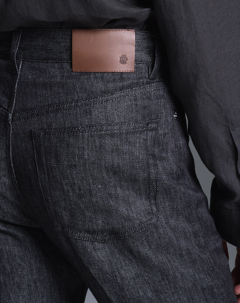 Wool Cotton Denim Straight Leg 5 Pocket Trousers, view 4