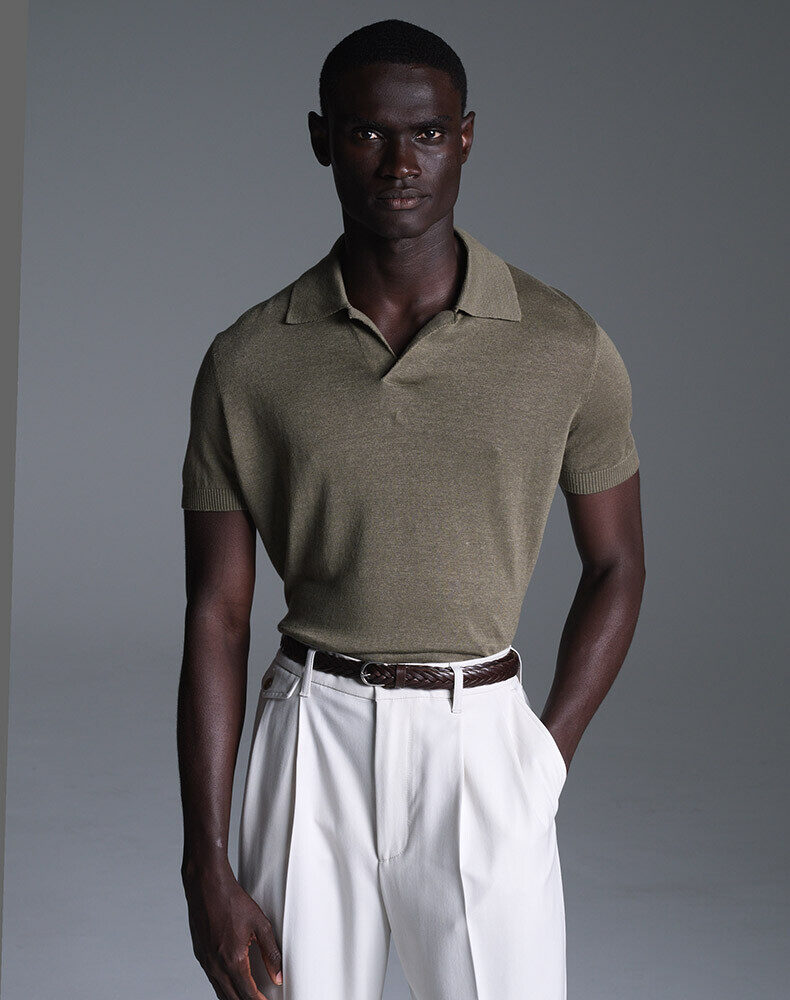 Wool Sharkskin Flat Front Trouser