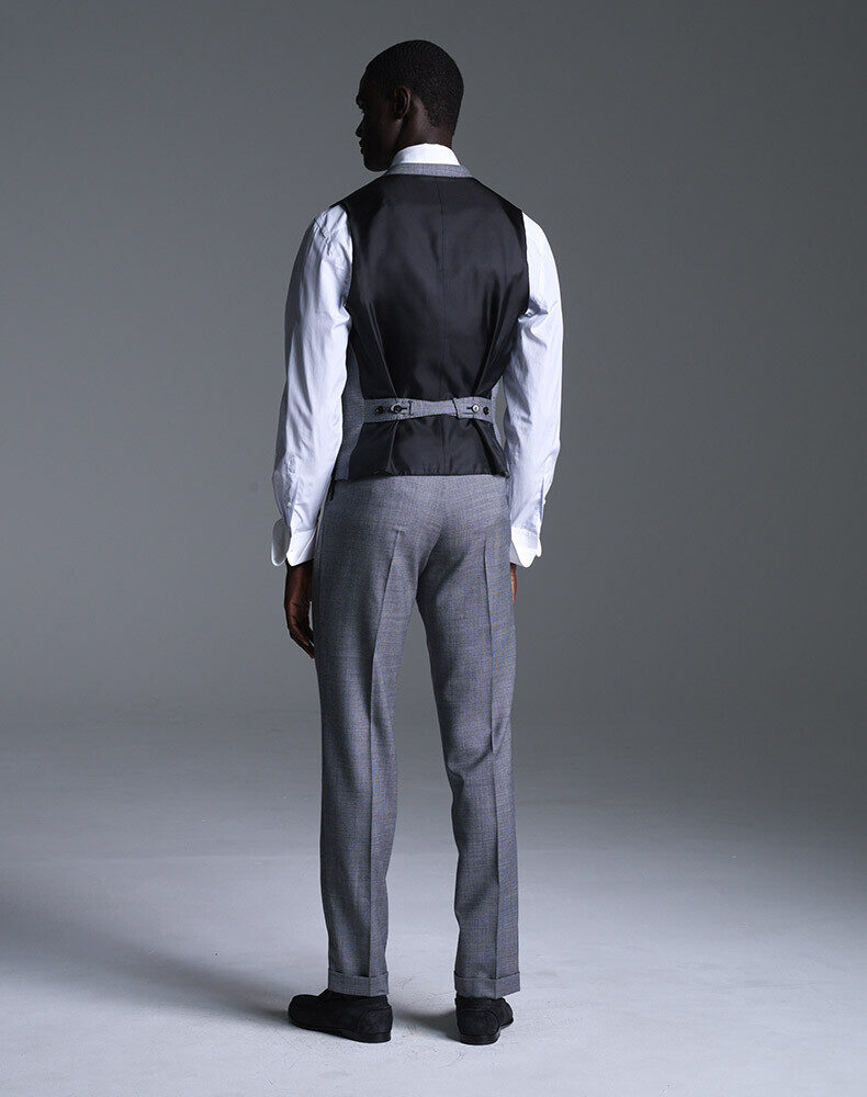 Wool Silk Linen Pinstripe Double Pleated Trousers, view 3