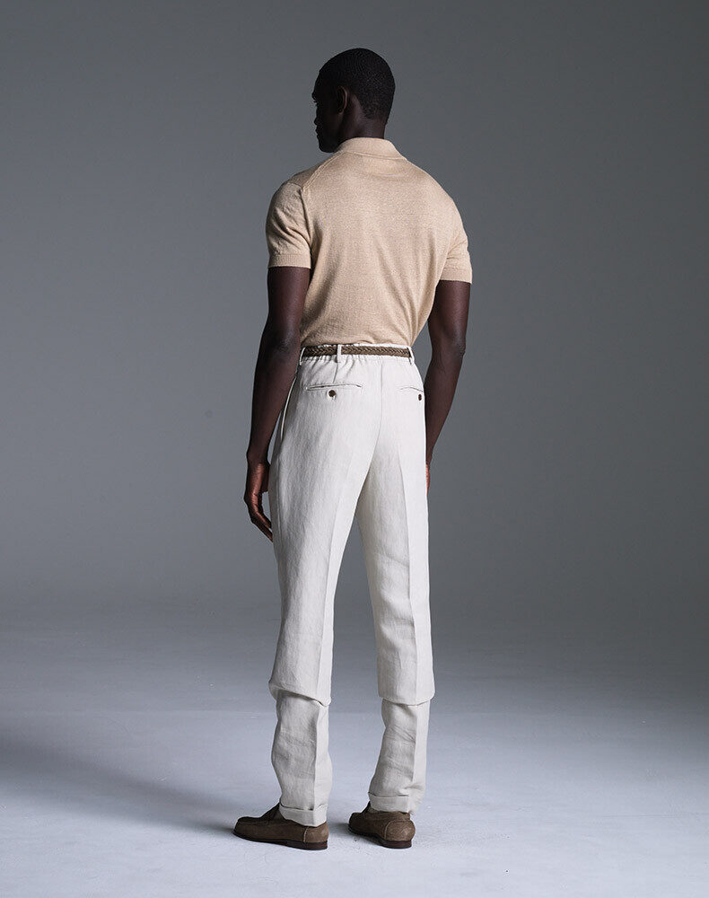 Wool Silk Seersucker Stripe Double Pleated Trousers, view 3