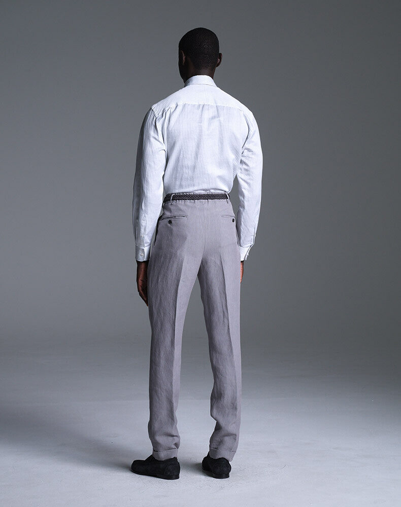 Cotton Chambray Long Sleeve Point Collar Shirt, view 3