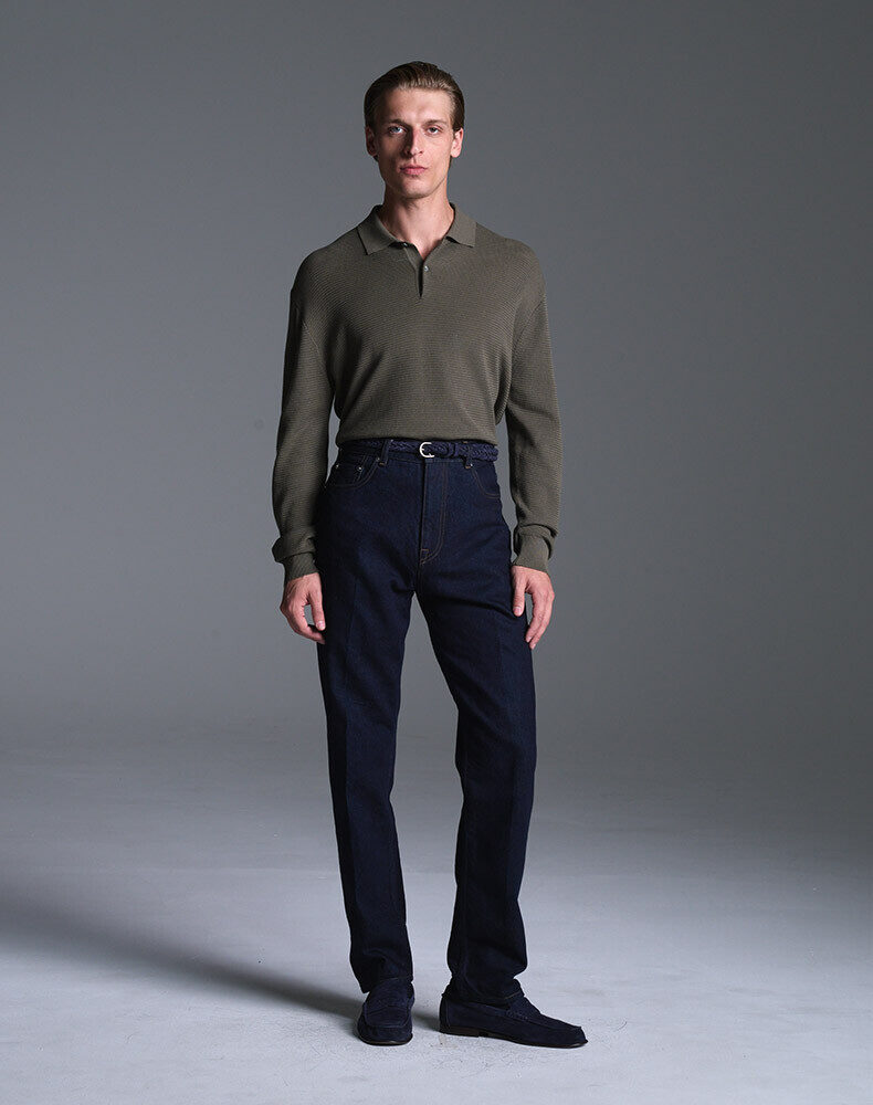 Cotton Cashmere Oxford Long Sleeve Spread Collar Shirt