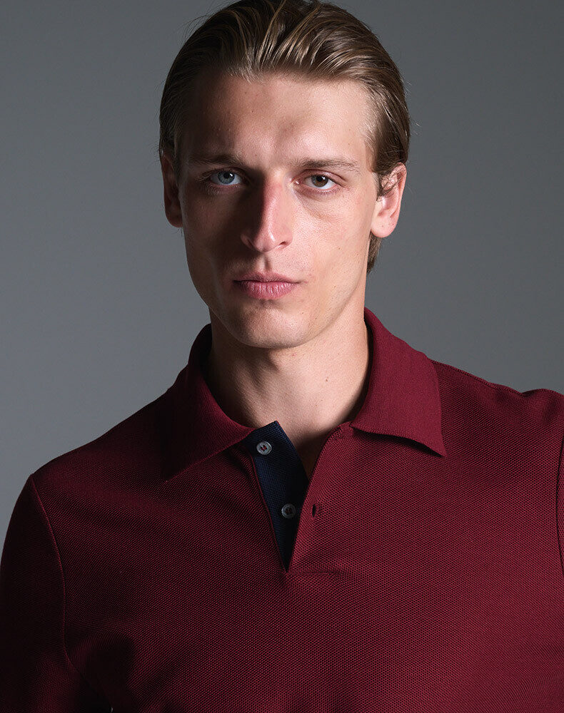 Cotton Herringbone Short Sleeve Polo, view 4