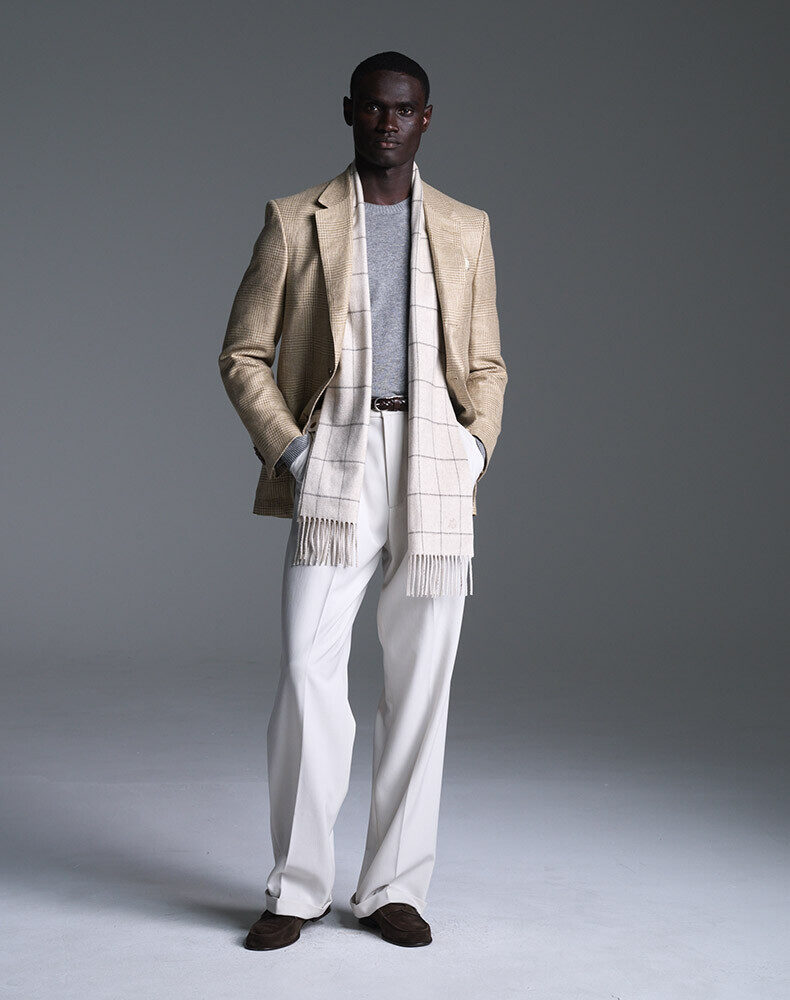 Linen Rope Stripe Double Pleated Travel Trousers