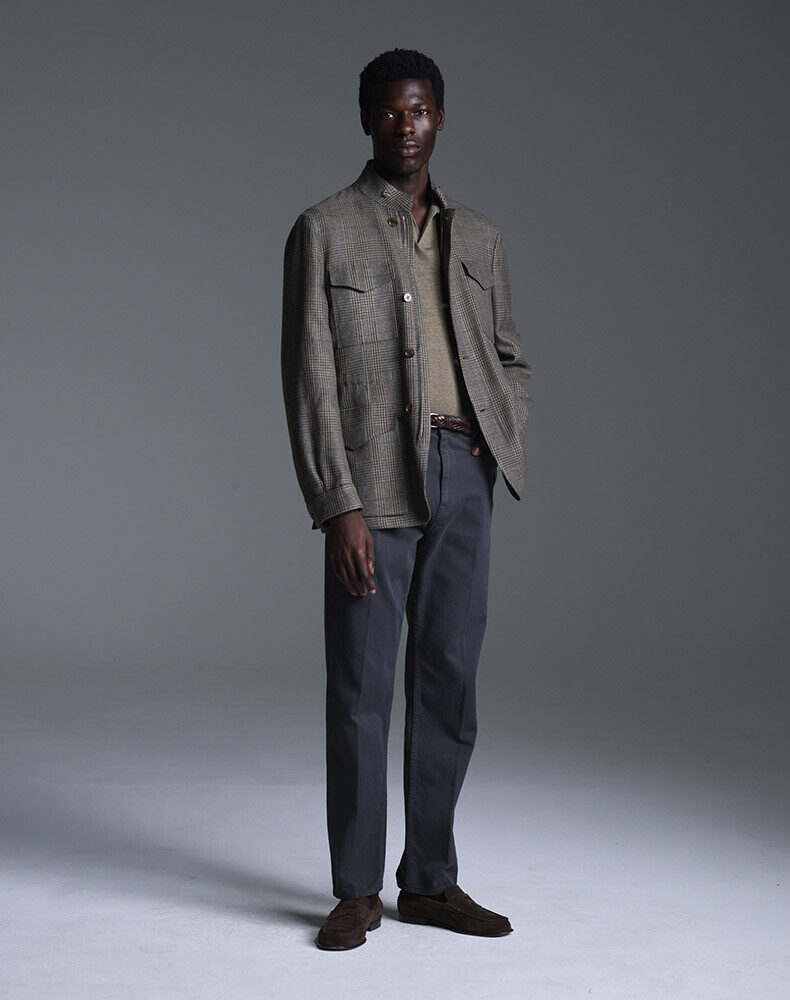 Wool Silk Seersucker Stripe Double Pleated Trousers
