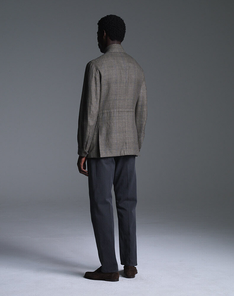 Cotton Silk Textured Stripe Cavendish Single Breasted Workwear Jacket, view 3