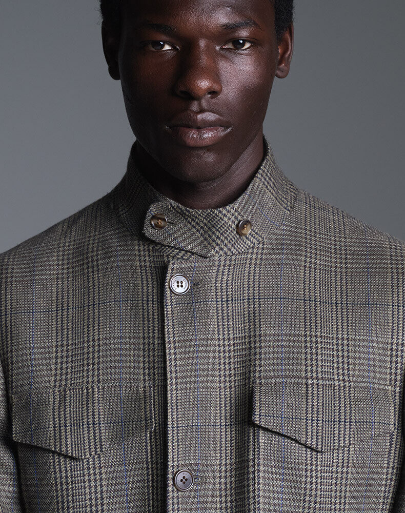 Cotton Silk Textured Stripe Cavendish Single Breasted Workwear Jacket, view 4