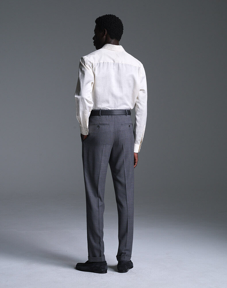 Wool Glen Check Double Pleated Trousers, view 3