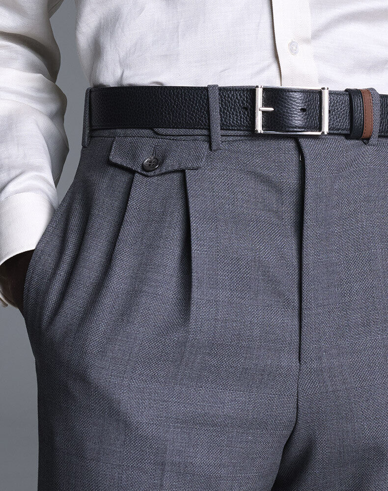 Wool Glen Check Double Pleated Trousers, view 4