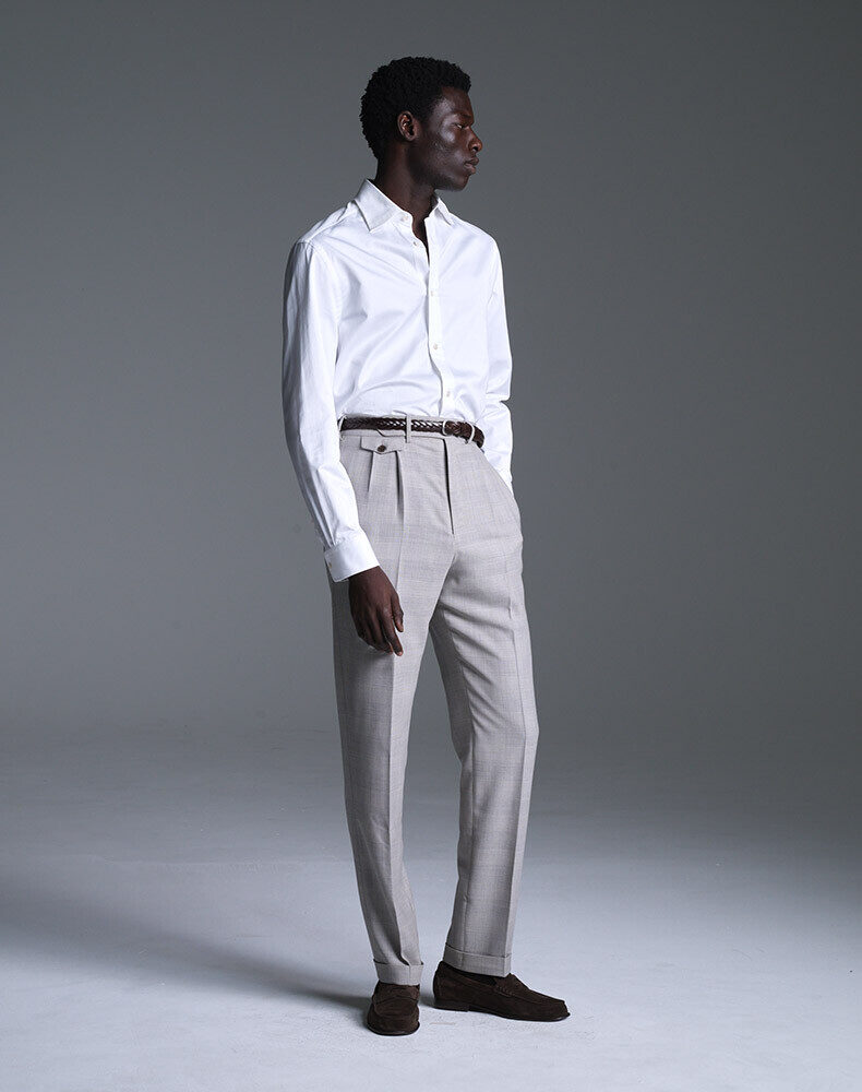 Cotton Chambray Long Sleeve Point Collar Shirt