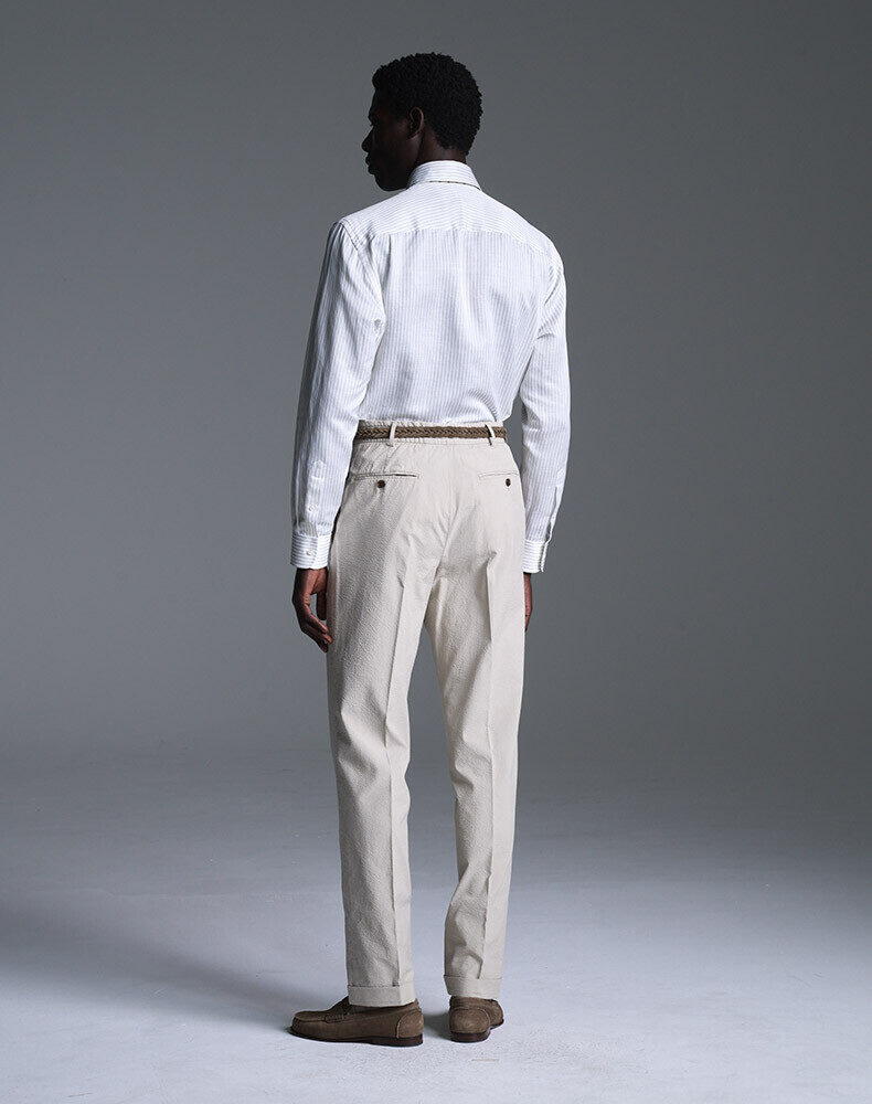 Linen Rope Stripe Double Pleated Travel Trousers, view 3