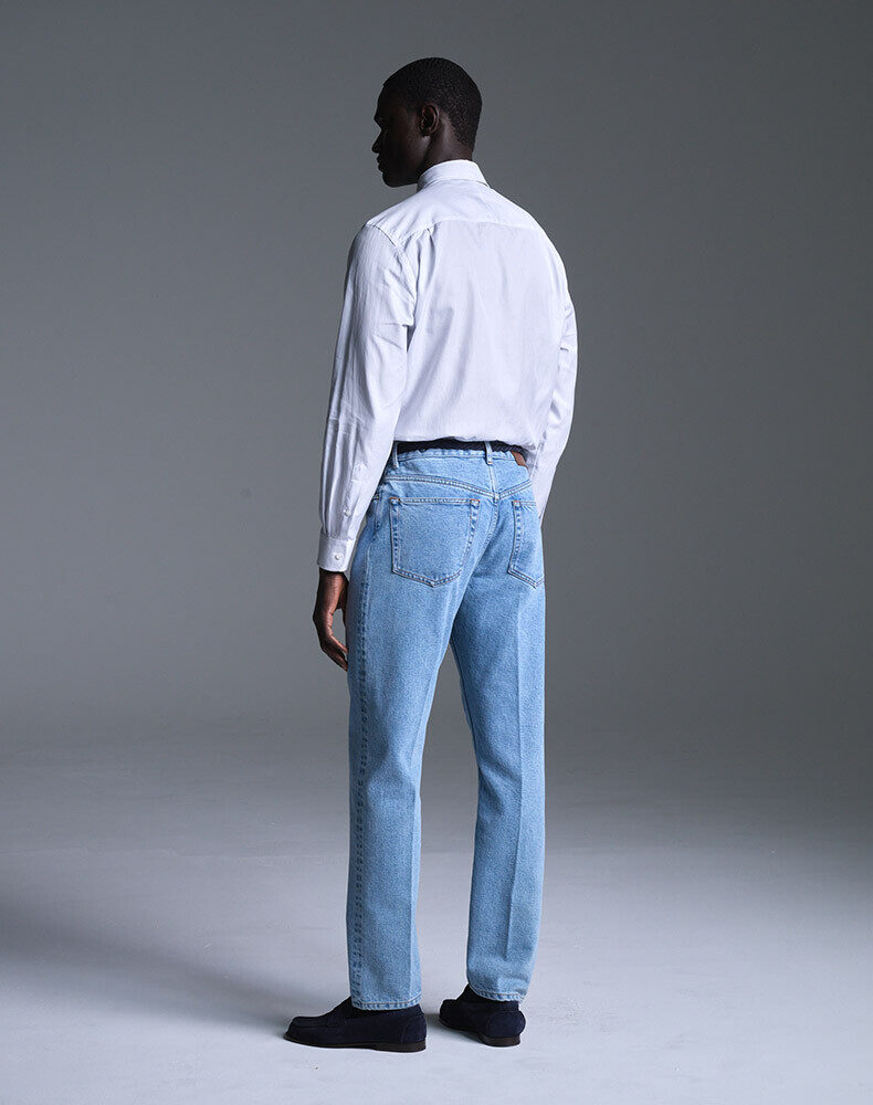 Cotton Nido d'Ape Pinstripe Long Sleeve Point Collar Shirt, view 3