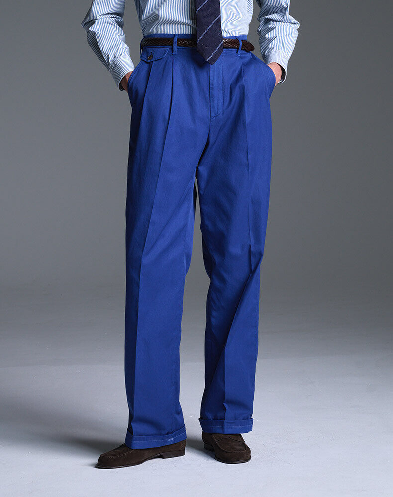 Wool Silk Seersucker Stripe Double Pleated Trousers, view 3