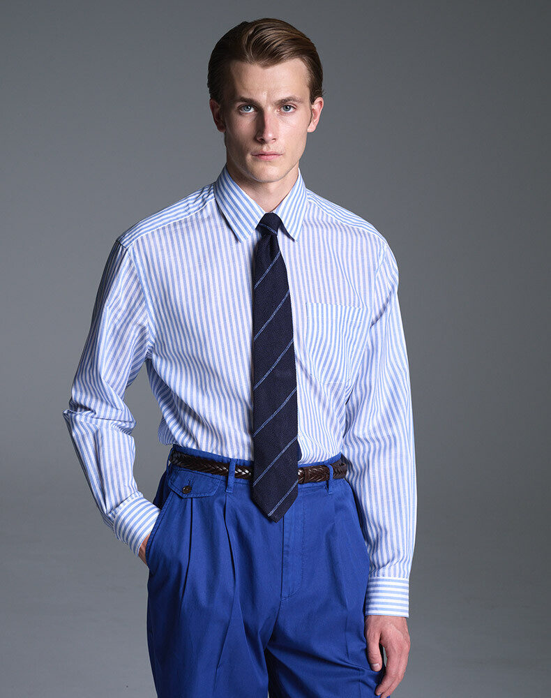 Giza Cotton Tattersall Check Long Sleeve Half Spread Collar Shirt